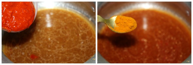 add red chilly paste,turmeric powder