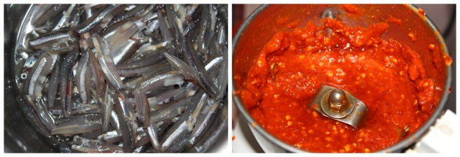 clean th fishes and grind the red chillies to fin paste